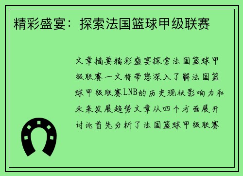 精彩盛宴：探索法国篮球甲级联赛